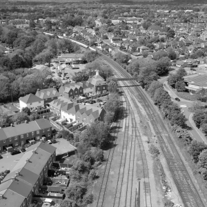 Suburban Rail Corridor – Aerial View in Black and White