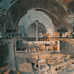 Ancient Echoes – Aerial View of Roman Amphitheater Ruins