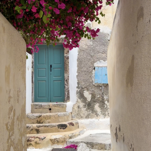 Hidden Bloom – Mediterranean Alleyway with Teal Door